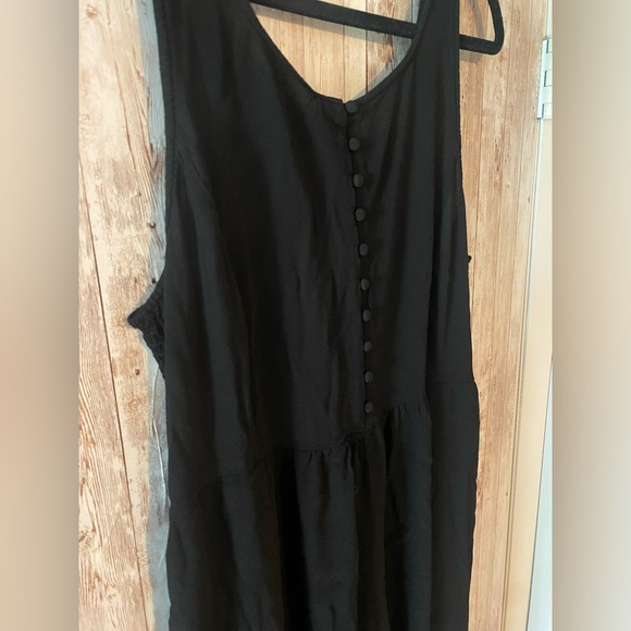 Madewell smocked button-front crop jumpsuit black size 16 wide leg viscose - Picture 2 of 7